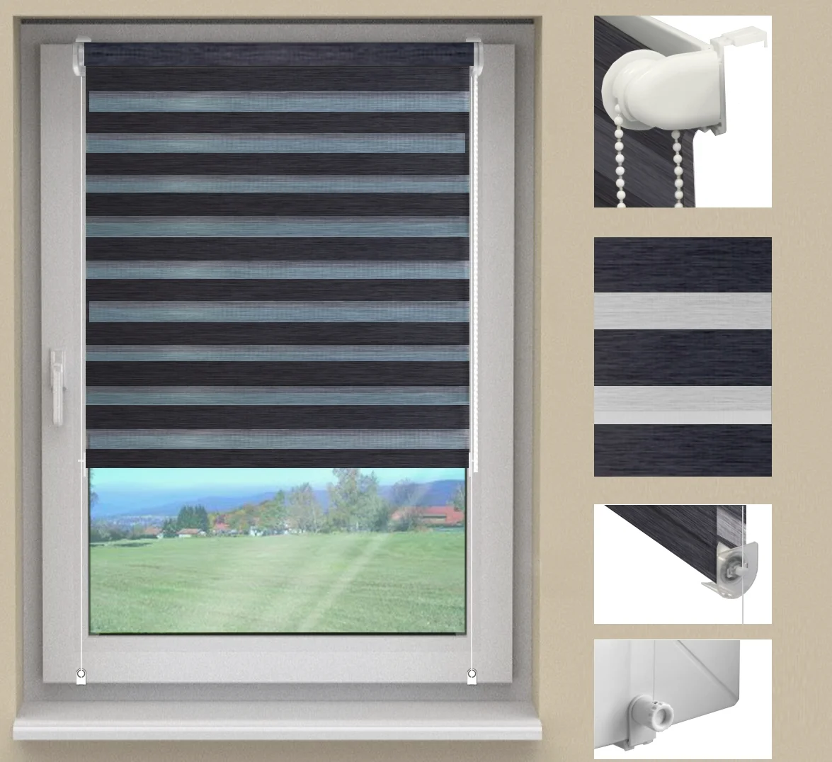 Dubbel rullgardin antracit i standardstorlekar