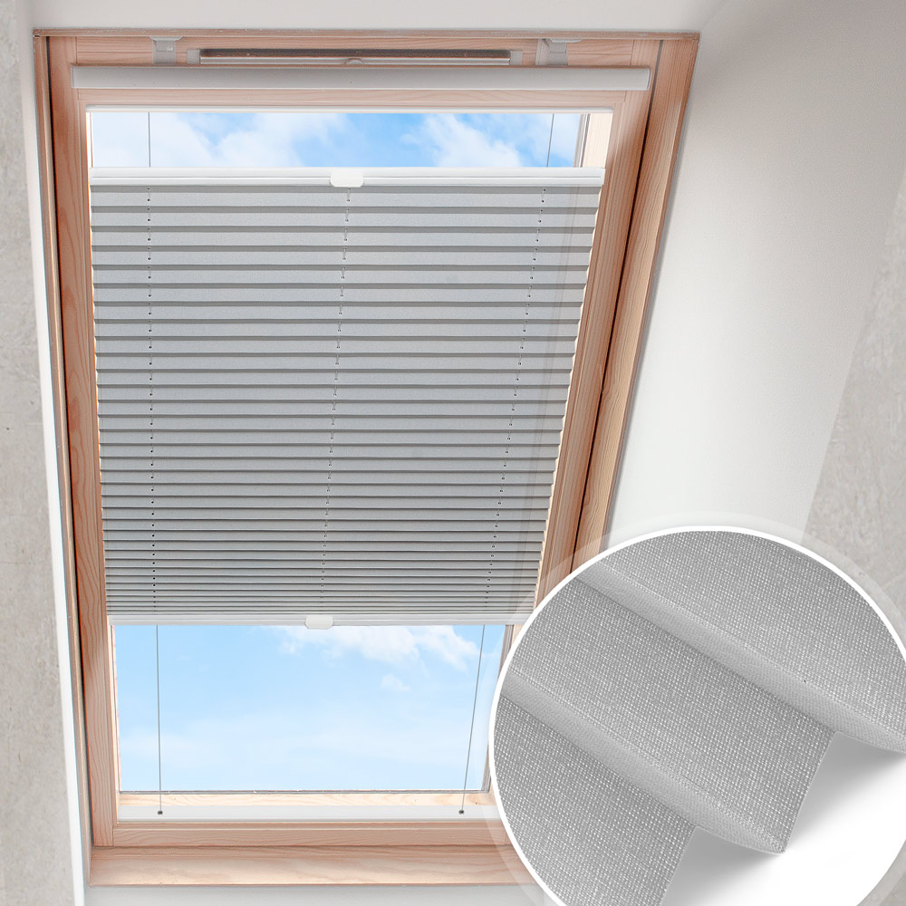 Plisserad takfönstergardin silvergrå | pärlemor