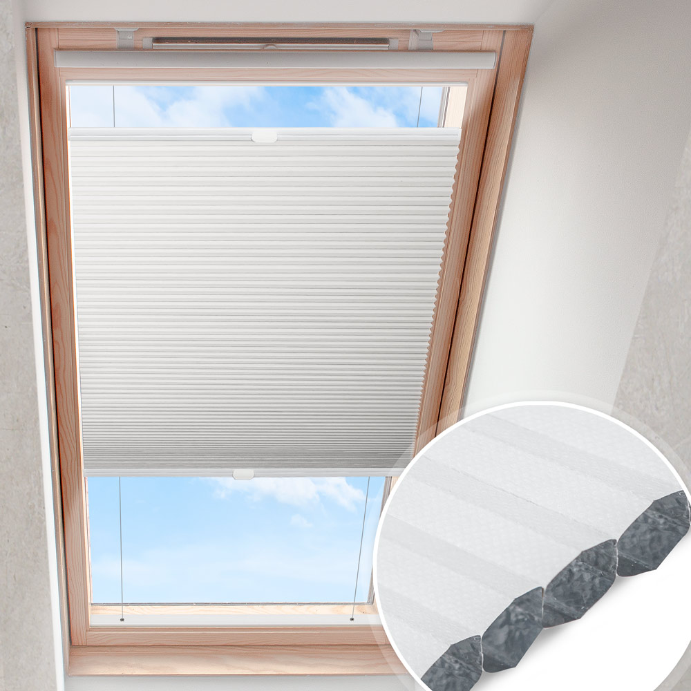 Plisségardin för takfönster kallvit | mörkläggande honungskaka