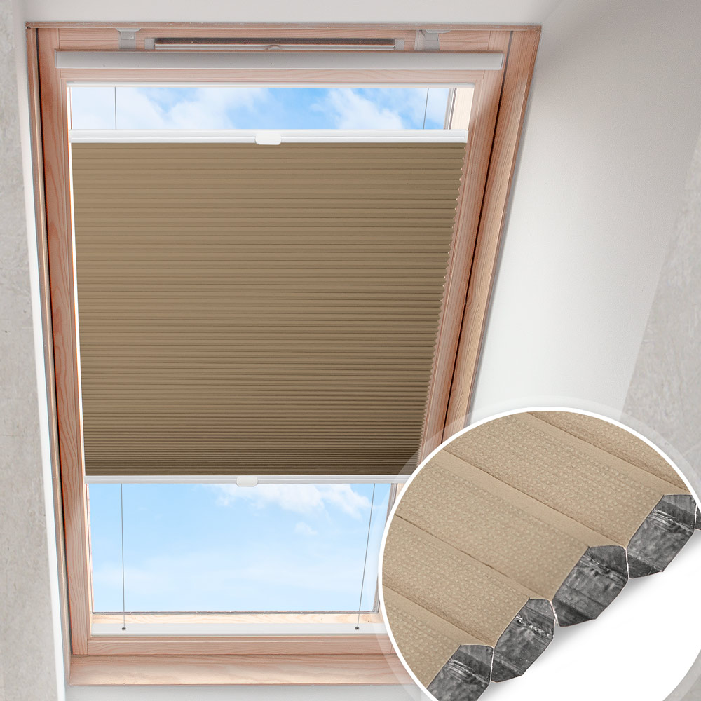 Plisserad takfönstergardin nötbrun | mörkläggande honeycomb