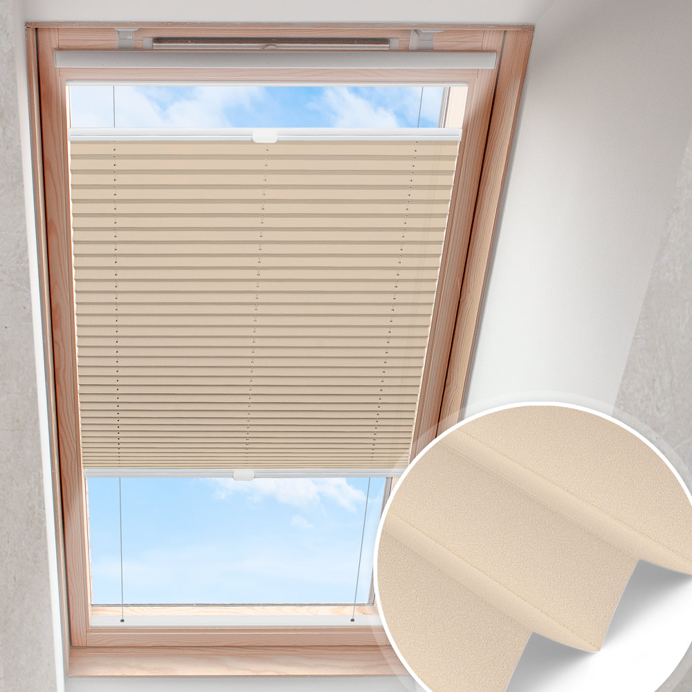 Plisserad takfönstergardin beige | mörkläggning